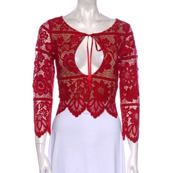 For Love & Lemons Gianna Red Lace Top - Picture 3 of 8